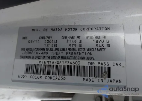 2015 Mazda Mazda3 I Grand Touring z USA, uszkodzony, nr VIN JM1BM1W70F1234603